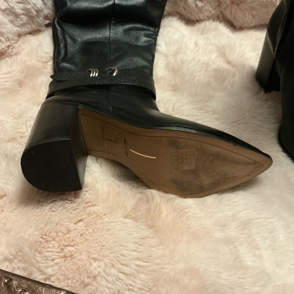 Dolce Vita Black Pointed-Toe Mid-Calf Heeled Boots with Strap SIZE 8-5 - Picture 3 of 16